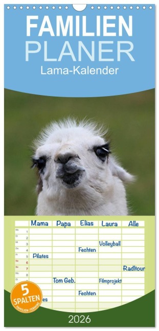 Familienplaner 2026 - Lama-Kalender mit 5 Spalten (Wandkalender, 21 x 45 cm) CALVENDO - Bernd Witkowski