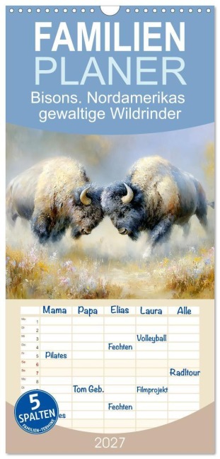 Familienplaner 2027 - Bisons. Nordamerikas gewaltige Wildrinder mit 5 Spalten (Wandkalender, 21 x 45 cm) CALVENDO - Rose Hurley