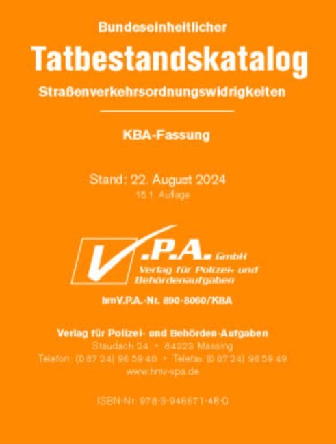 Bundeseinheitlicher Tatbestandskatalog KBA-Langfassung, gebunden - 