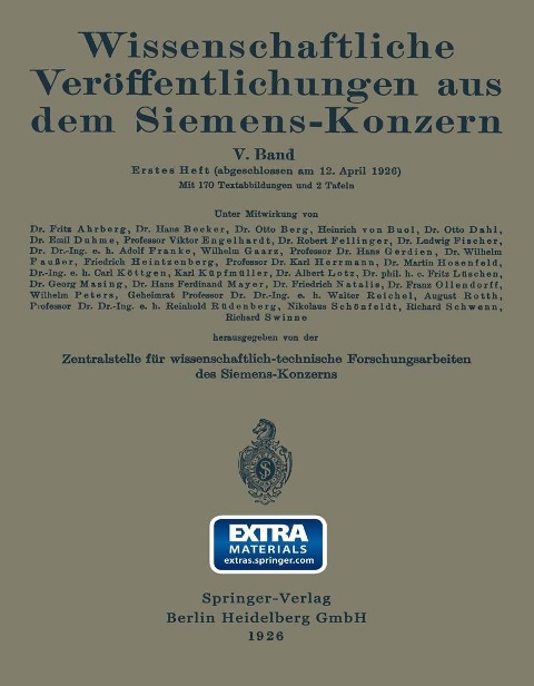 Wissenschaftliche Veröffentlichungen aus dem Siemens-Konzern - Fritz Ahrberg, Adolf Franke, Wilhelm Gaarz, Hans Gerdien, Wilhelm Hauzer