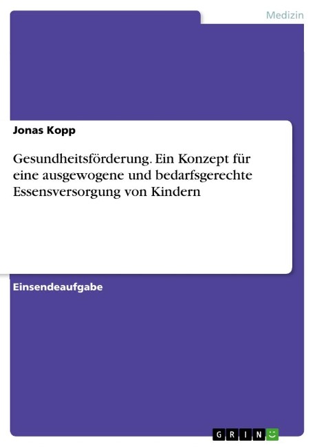 Gesundheitsförderung. Ein Konzept für eine ausgewogene und bedarfsgerechte Essensversorgung von Kindern - Jonas Kopp