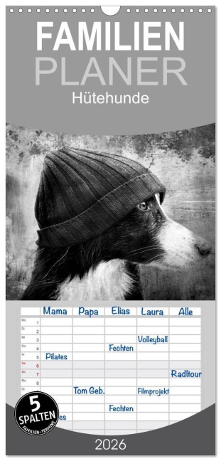 Familienplaner 2026 - Hütehunde mit 5 Spalten (Wandkalender, 21 x 45 cm) CALVENDO - Hermann Greiling