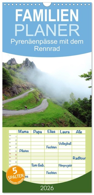 Familienplaner 2026 - Pyrenäenpässe mit dem Rennrad 2026 mit 5 Spalten (Wandkalender, 21 x 45 cm) CALVENDO - Matthias Rotter