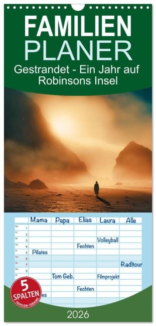 Familienplaner 2026 - Gestrandet - Ein Jahr auf Robinsons Insel mit 5 Spalten (Wandkalender, 21 x 45 cm) CALVENDO - Simone Wunderlich