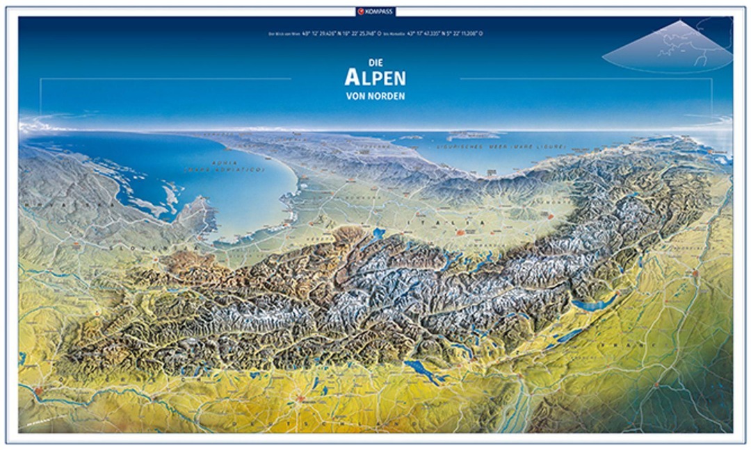 KOMPASS Panorama-Poster Die Alpen von Norden - 