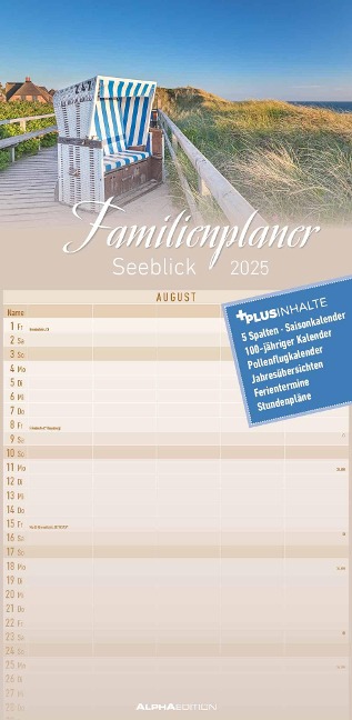 Familienplaner Seeblick 2025 - Familien-Timer 22x45 cm - mit Ferienterminen - 5 Spalten - Wand-Planer - mit vielen Zusatzinformationen - Alpha Edition - 