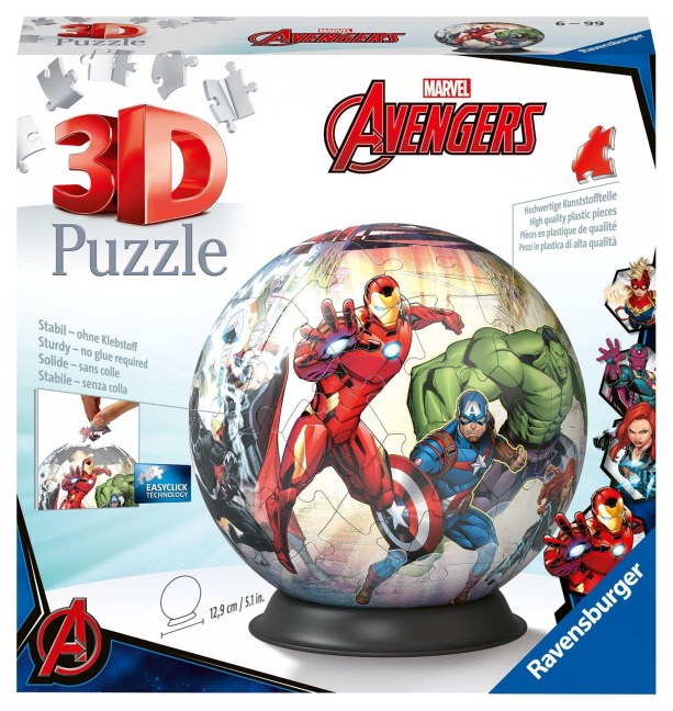 Ravensburger 3D Puzzle 11496 - Puzzle-Ball Avengers - 72 Teile - Puzzle-Ball für Superhelden und Marvel-Fans ab 6 Jahren - 