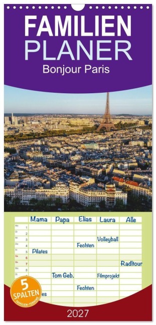 Familienplaner 2027 - Bonjour Paris mit 5 Spalten (Wandkalender, 21 x 45 cm) CALVENDO - Gunnar Lentz