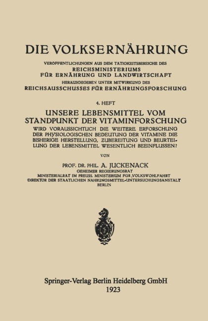 Unsere Lebensmittel vom Standpunkt der Vitaminforschung - Adolf Juckenack