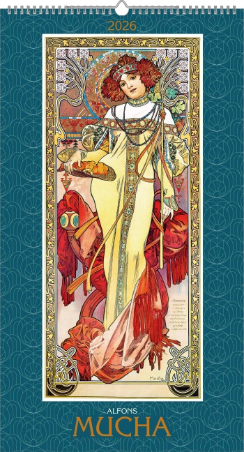 Alfons Mucha 2026 - Bild-Kalender 33x60 cm - Kunstkalender - mit stilvollem Glitzereffekt - Jugendstil - Wandkalender - Alpha Edition - 