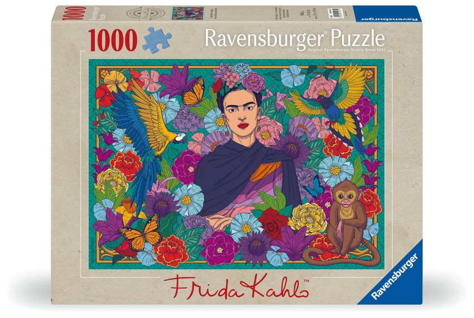 Erwachsenenpuzzle 1000 Teile - Frida Kahlo's Paradies: Papageien, Affen und Blüten - 