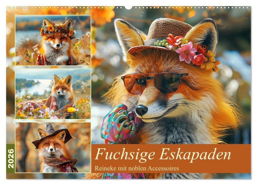 Fuchsige Eskapaden. Reineke mit noblen Accessoires (Wandkalender 2026 DIN A2 quer), CALVENDO Monatskalender - Rose Hurley