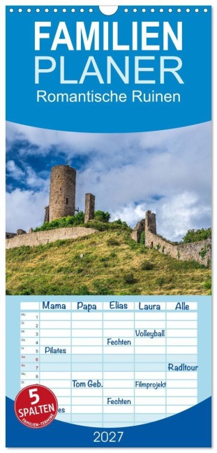 Familienplaner 2027 - Romantische Ruinen mit 5 Spalten (Wandkalender, 21 x 45 cm) CALVENDO - Giuseppe Di Domenico