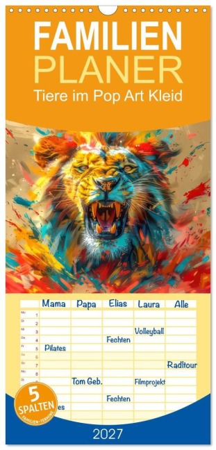 Familienplaner 2027 - Tiere im Pop Art Kleid mit 5 Spalten (Wandkalender, 21 x 45 cm) CALVENDO - Liselotte Brunner-Klaus