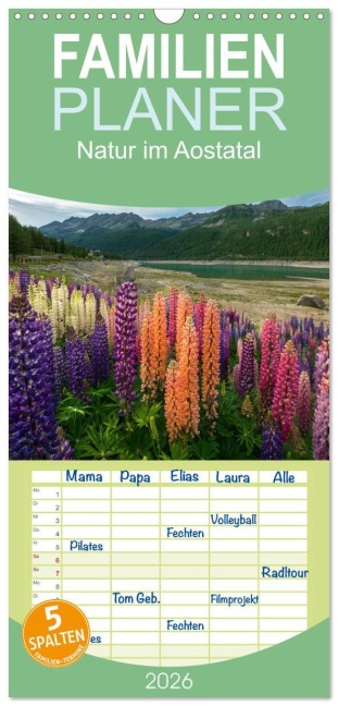 Familienplaner 2026 - Natur im Aostatal mit 5 Spalten (Wandkalender, 21 x 45 cm) CALVENDO - Photostravellers Photostravellers