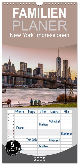 Familienplaner 2025 - New York Impressionen mit 5 Spalten (Wandkalender, 21 x 45 cm) CALVENDO - Marcus Sielaff