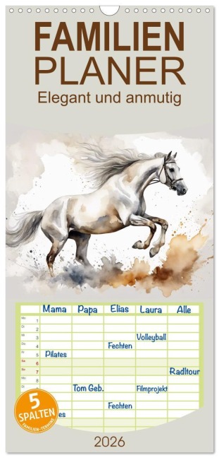 Familienplaner 2026 - Elegant und anmutig mit 5 Spalten (Wandkalender, 21 x 45 cm) CALVENDO - Claudia Kleemann