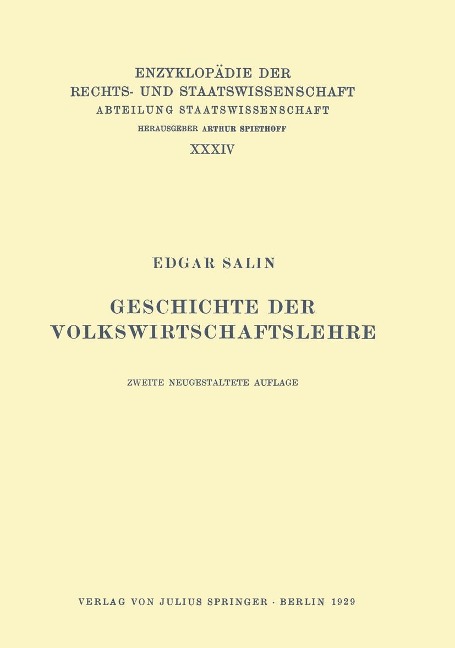 Geschichte der Volkswirtschaftslehre - Edgar Salin