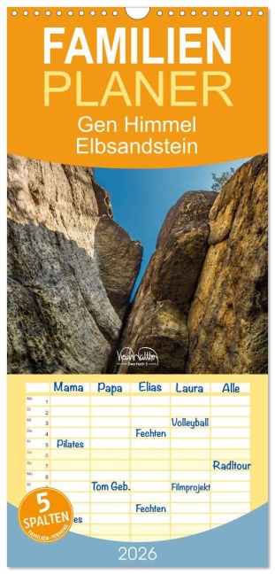 Familienplaner 2026 - Gen Himmel - Elbsandstein mit 5 Spalten (Wandkalender, 21 x 45 cm) CALVENDO - Kevin Walther