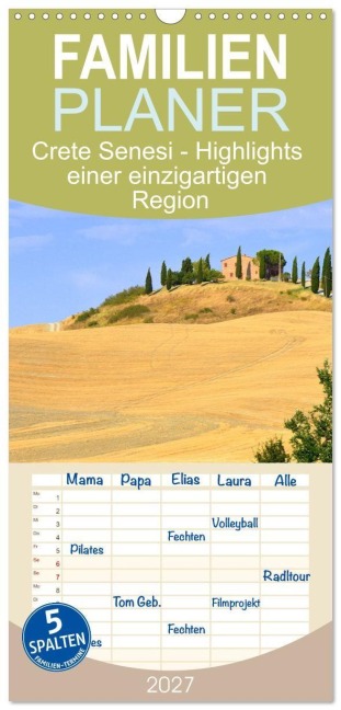 Familienplaner 2027 - Crete Senesi - Highlights einer einzigartigen Region mit 5 Spalten (Wandkalender, 21 x 45 cm) CALVENDO - Pia Thauwald
