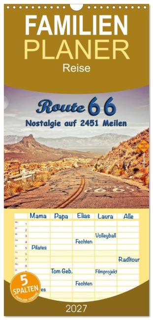 Familienplaner 2027 - Nostalgie auf 2451 Meilen - Route 66 mit 5 Spalten (Wandkalender, 21 x 45 cm) CALVENDO - Peter Roder