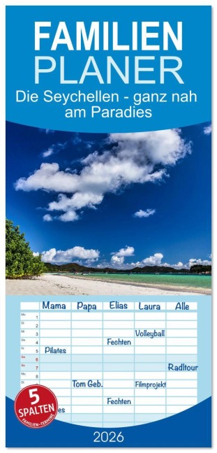 Familienplaner 2026 - Die Seychellen - ganz nah am Paradies mit 5 Spalten (Wandkalender, 21 x 45 cm) CALVENDO - Rsiemer Rsiemer