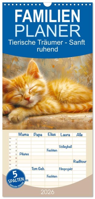 Familienplaner 2026 - Tierische Träumer - Sanft ruhend mit 5 Spalten (Wandkalender, 21 x 45 cm) CALVENDO - Liselotte Brunner-Klaus