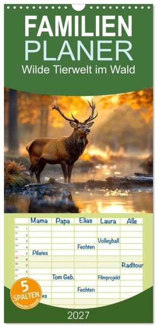 Familienplaner 2027 - Wilde Tierwelt im Wald mit 5 Spalten (Wandkalender, 21 x 45 cm) CALVENDO - Peter Roder