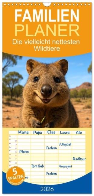 Familienplaner 2026 - Die vielleicht nettesten Wildtiere mit 5 Spalten (Wandkalender, 21 x 45 cm) CALVENDO - Kerstin Waurick