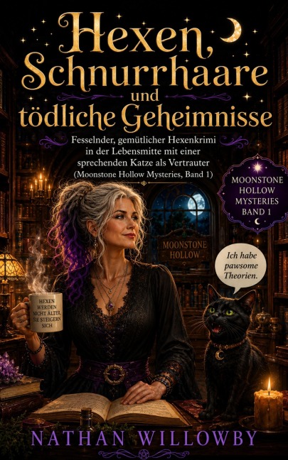 Hexen, Schnurrhaare und tödliche Geheimnisse: Fesselnder, gemütlicher Hexenkrimi in der Lebensmitte mit einer sprechenden Katze als Vertrauter (Moonstone Hollow Mysteries, Band 1) - Nathan Willowby