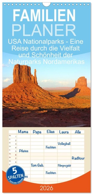 Familienplaner 2026 - USA Nationalparks - Eine Reise durch die Vielfalt und Schönheit der Naturparks Nordamerikas mit 5 Spalten (Wandkalender, 21 x 45 cm) CALVENDO - Piera Marlena Büchler