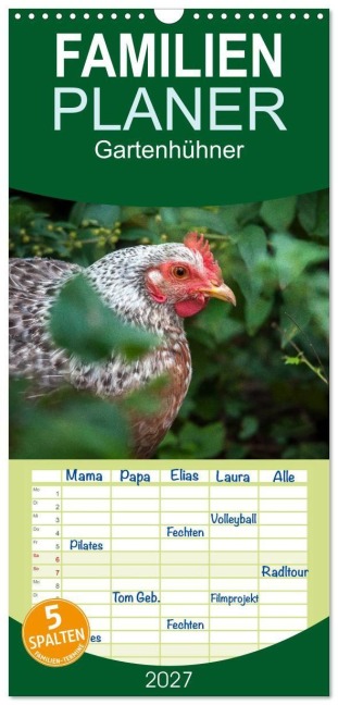 Familienplaner 2027 - Gartenhühner mit 5 Spalten (Wandkalender, 21 x 45 cm) CALVENDO - Britta Ohm