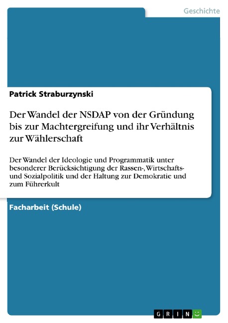 Der Wandel der NSDAP von der Gründung bis zur Machtergreifung und ihr Verhältnis zur Wählerschaft - Patrick Straburzynski