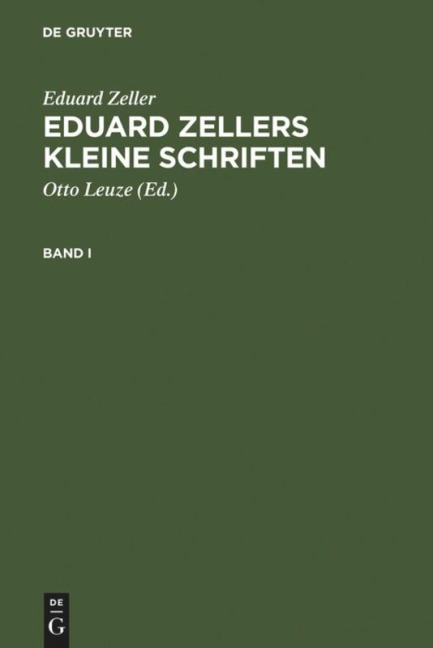 Eduard Zellers Kleine Schriften - Eduard Zeller