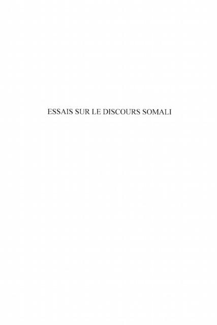 Essais sur le discours somali - diaspora, litterature, ideol - Bertrand Du Chambon