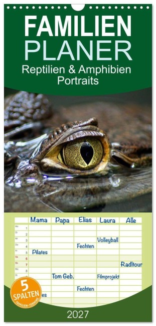 Familienplaner 2027 - Reptilien & Amphibien Portraits mit 5 Spalten (Wandkalender, 21 x 45 cm) CALVENDO - Klaus Vartzbed
