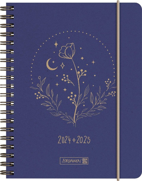 Schülerkalender 2024/2025 "Moon Flower", 2 Seiten = 1 Woche, A6, 208 Seiten, blau - 