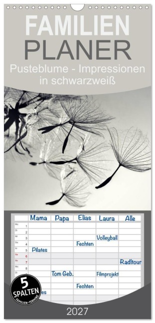 Familienplaner 2027 - Pusteblume - Impressionen in schwarzweiß mit 5 Spalten (Wandkalender, 21 x 45 cm) CALVENDO - Julia Delgado