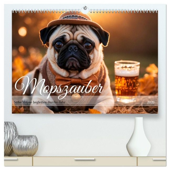 Mopszauber - Süße Möpse begleiten durchs Jahr (hochwertiger Premium Wandkalender 2026 DIN A2 quer), Kunstdruck in Hochglanz - Heidi Spiegler