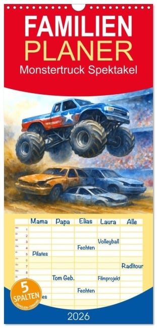 Familienplaner 2026 - Monstertruck Spektakel mit 5 Spalten (Wandkalender, 21 x 45 cm) CALVENDO - Kerstin Waurick