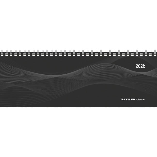 Tisch-Querkalender Profi schwarz 2026 - Büro-Planer 29,7x10,5 cm - Tisch-Kalender - 1 Woche 2 Seiten - Ringbindung - Zettler - 