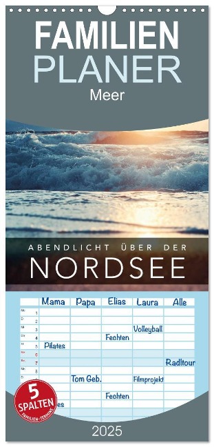 Familienplaner 2025 - Abendlicht über der Nordsee mit 5 Spalten (Wandkalender, 21 x 45 cm) CALVENDO - Florian Kunde