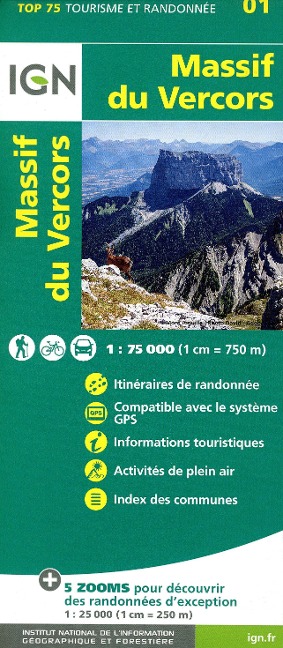 IGN 75 000 Touristische Wanderkarte 01 Massif du Vercors - 