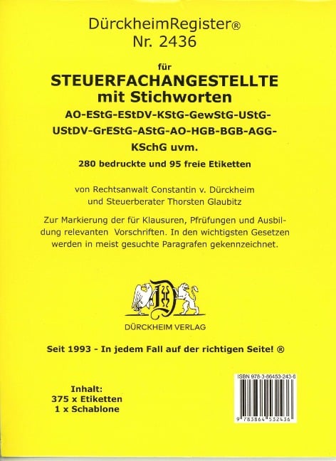 DürckheimRegister® STEUERFACHANGESTELLTE mit Stichworten Nr. 2436 - 