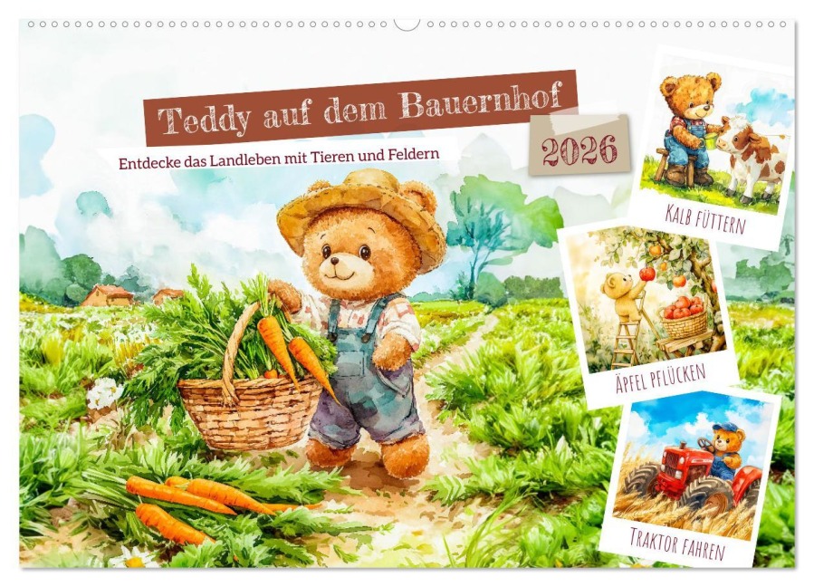 Teddy auf dem Bauernhof - Entdecke das Landleben mit Tieren und Feldern (Wandkalender 2026 DIN A2 quer), CALVENDO Monatskalender - Anja Frost