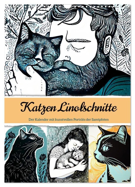 Katzen Linolschnitt - Der Kalender mit kunstvollen Porträts der Samtpfoten (Wandkalender 2027 DIN A3 hoch), CALVENDO Monatskalender - Anja Frost