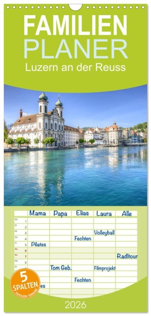 Familienplaner 2026 - Luzern an der Reuss mit 5 Spalten (Wandkalender, 21 x 45 cm) CALVENDO - Saschahaas Photography