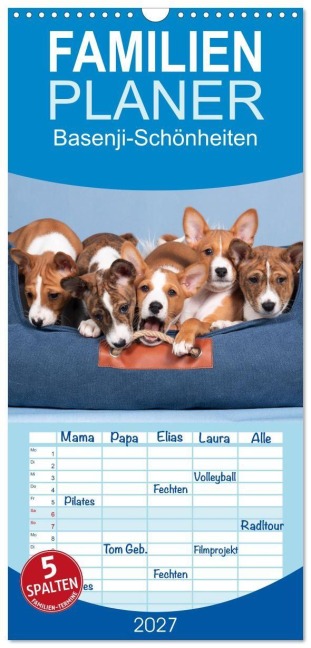 Familienplaner 2027 - Basenji-Schönheiten mit 5 Spalten (Wandkalender, 21 x 45 cm) CALVENDO - Angelika Joswig