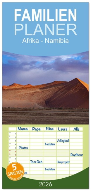 Familienplaner 2026 - Afrika - Namibia mit 5 Spalten (Wandkalender, 21 x 45 cm) CALVENDO - Peter Schickert
