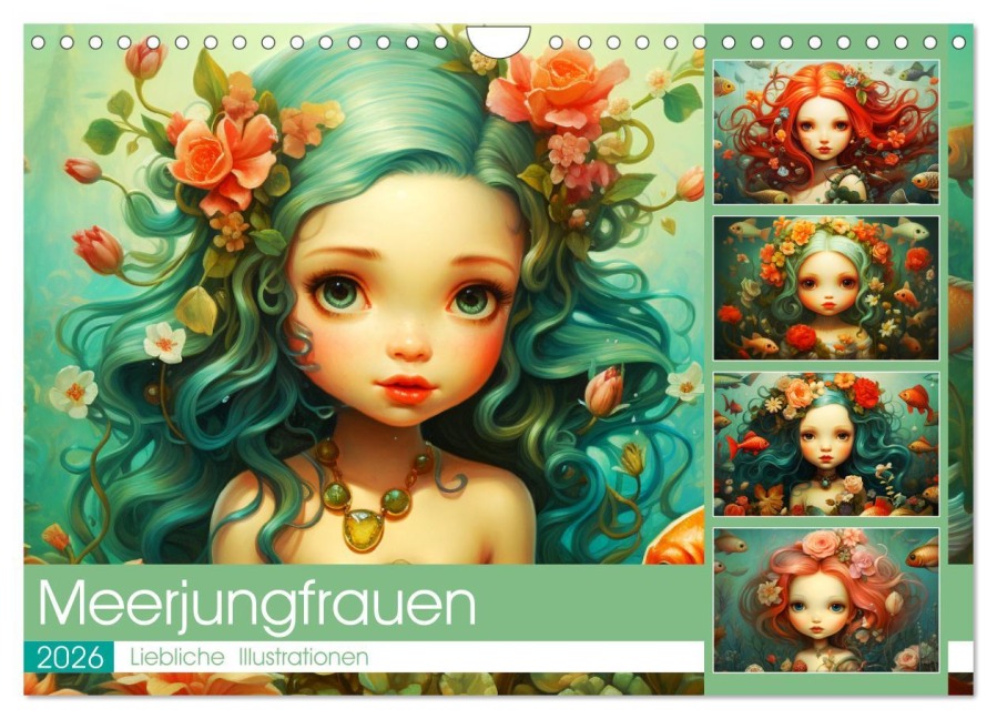 Zauberhafte Meerjungfrauen. Liebliche Illustrationen (Wandkalender 2026 DIN A4 quer), CALVENDO Monatskalender - Rose Hurley